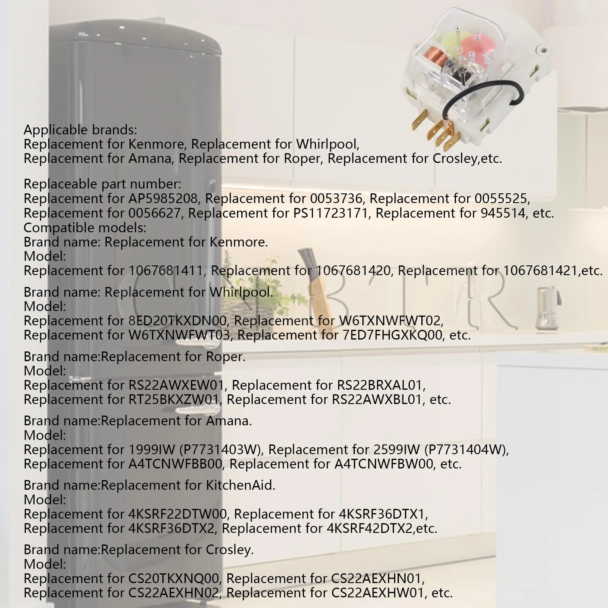 BQLZR Refrigerators Defrost Timer Replacement for Magic Chef W10740039 Y0053736