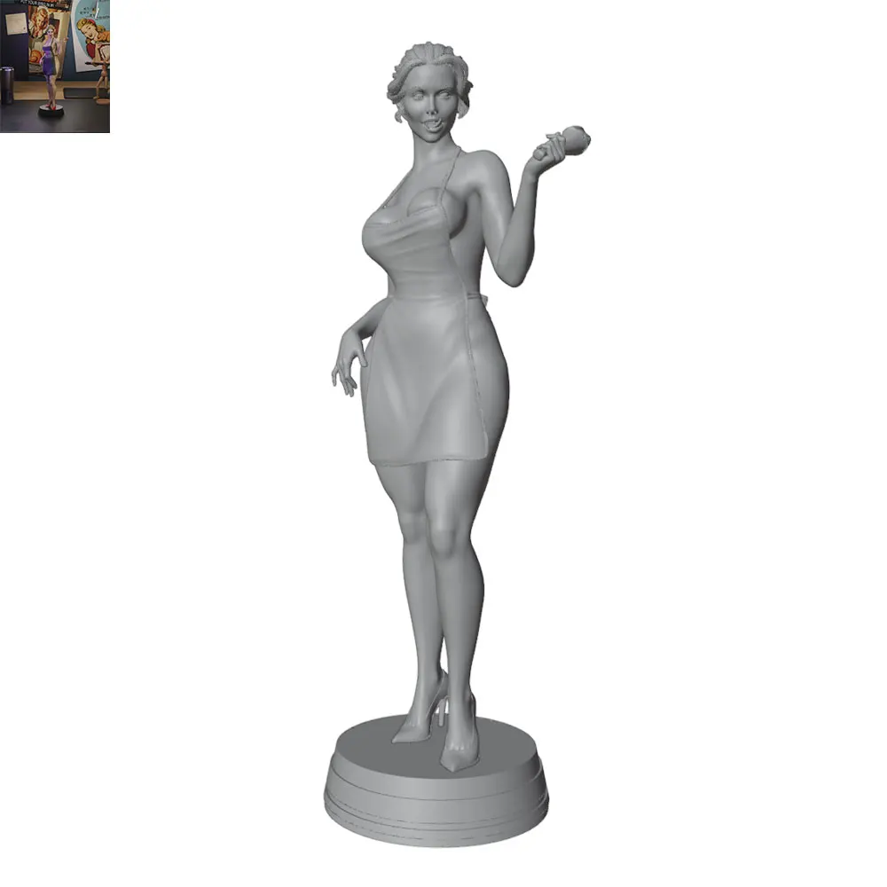 1/24 Desk ornament,Resin Model Kit: Sexy Waitress Holding a Chicken Leg ,GK Mini 3D-Printed Grey Statue, Unpainted