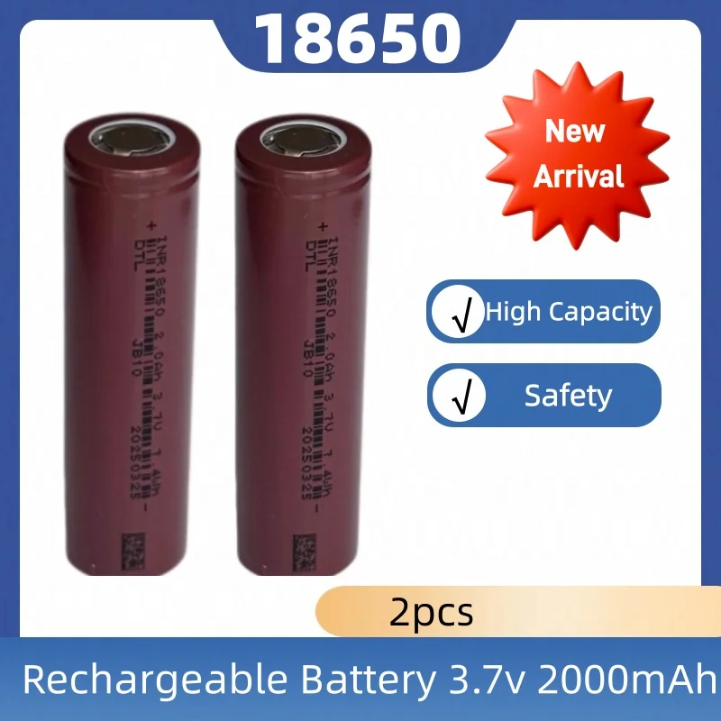 18650 Rechargeable Battery 3.7V 2000mAh High Capacity Lithium-Ion Batteries Long Service Life No Memory Effect