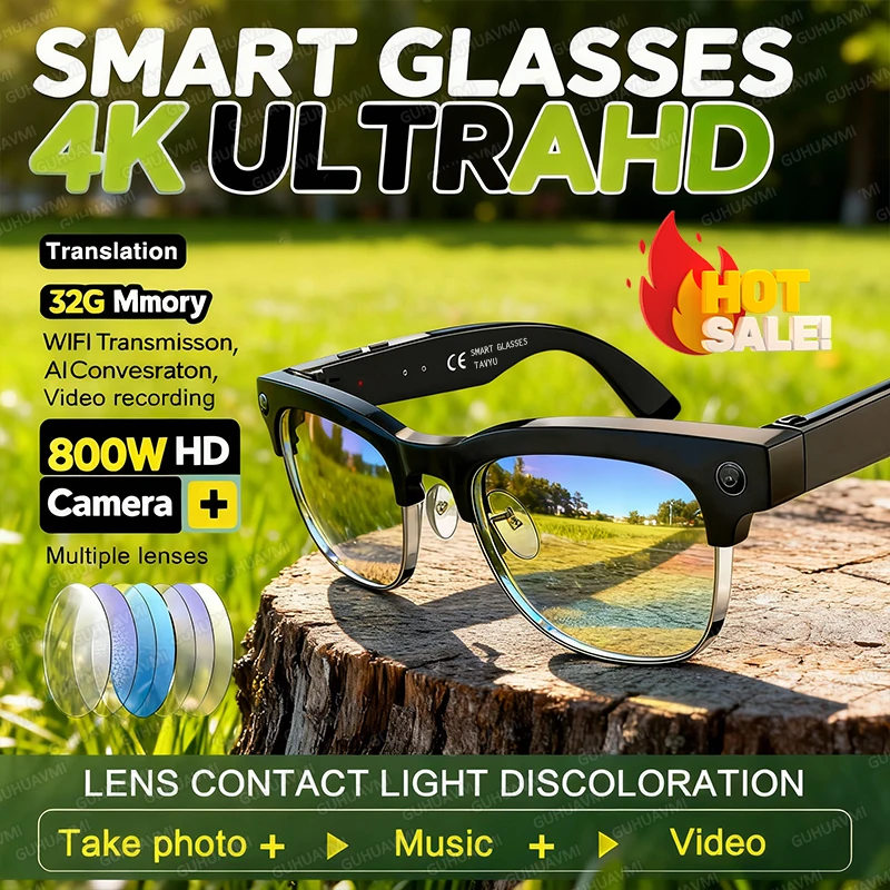 

800W HD AI Smart Glasses Men With Camera Take photo Bluetooth Call Translation Video recording Voice Assistant Sunglasses Women