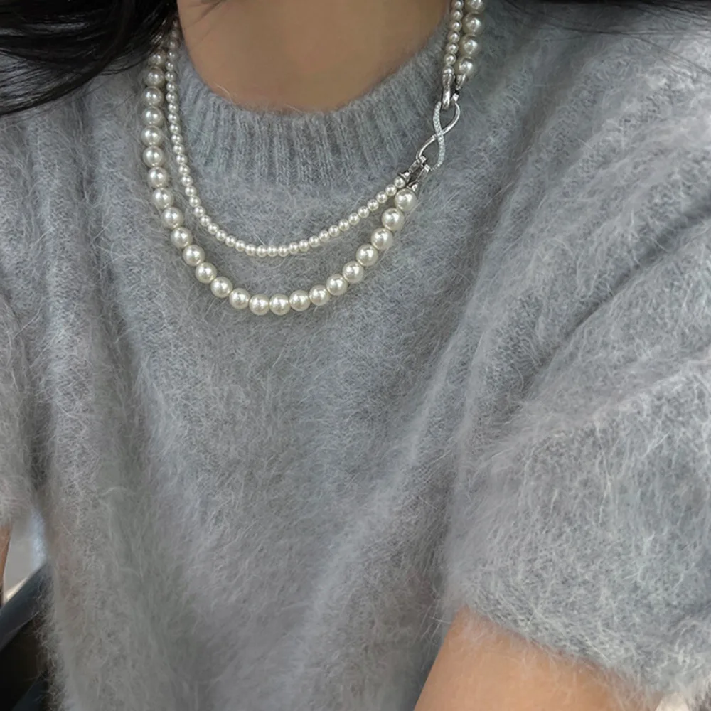 Double Layered Pearl Necklace Clavicle Chain Korean Jewelry Pearl Chain Choker Imitation Pearls Zircon Pearl Chain Beads Party