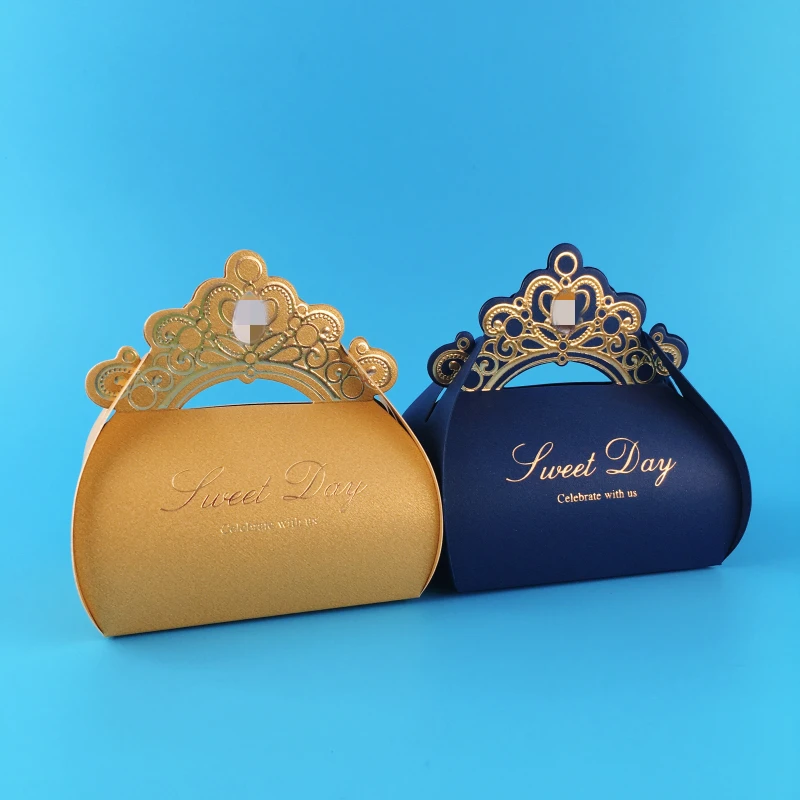 Sweet Day Wedding Candy Boxes 50 Pcs White Gold Blue Candy Box For Party Decoration Chocolate Packaging Gift Box