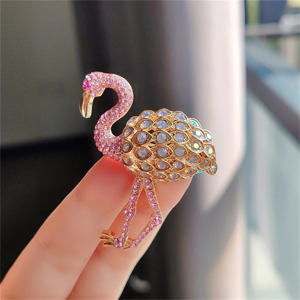 Pink Flamingo Brooches Unisex Women Men Trendy Rhinestone Bird Animal Crystal Brooch Pins Jewelry Dress Coat Accessories