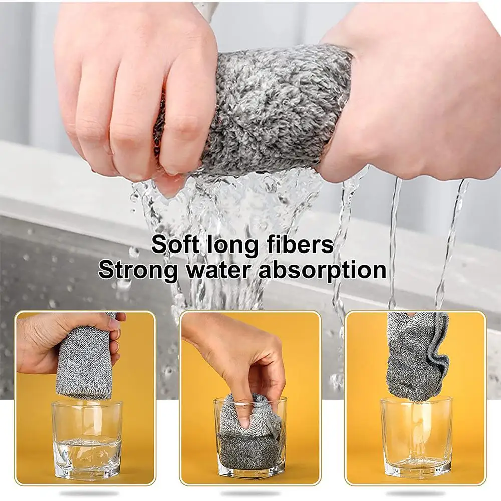 10/20pcs Bamboo Charcoal Fiber Cleaning Cloth Rags Water Absorption Non-Stick Oil Washing Kitchen Towel Household Cleaning Tools