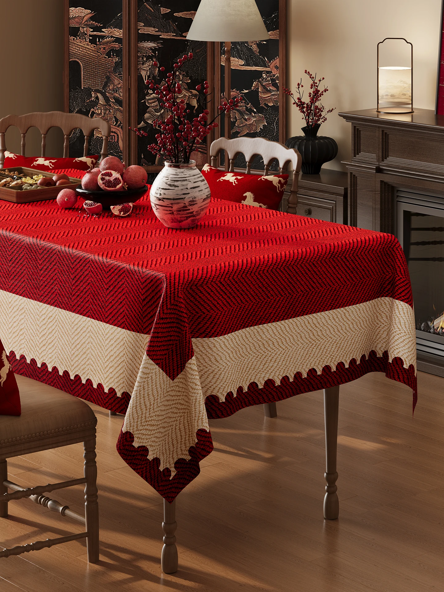 

2026 New Year Red Tablecloth Waterproof Oilproof Heat Resistant Table Mat Ancient Style Dining Table Cloth Table Protec...