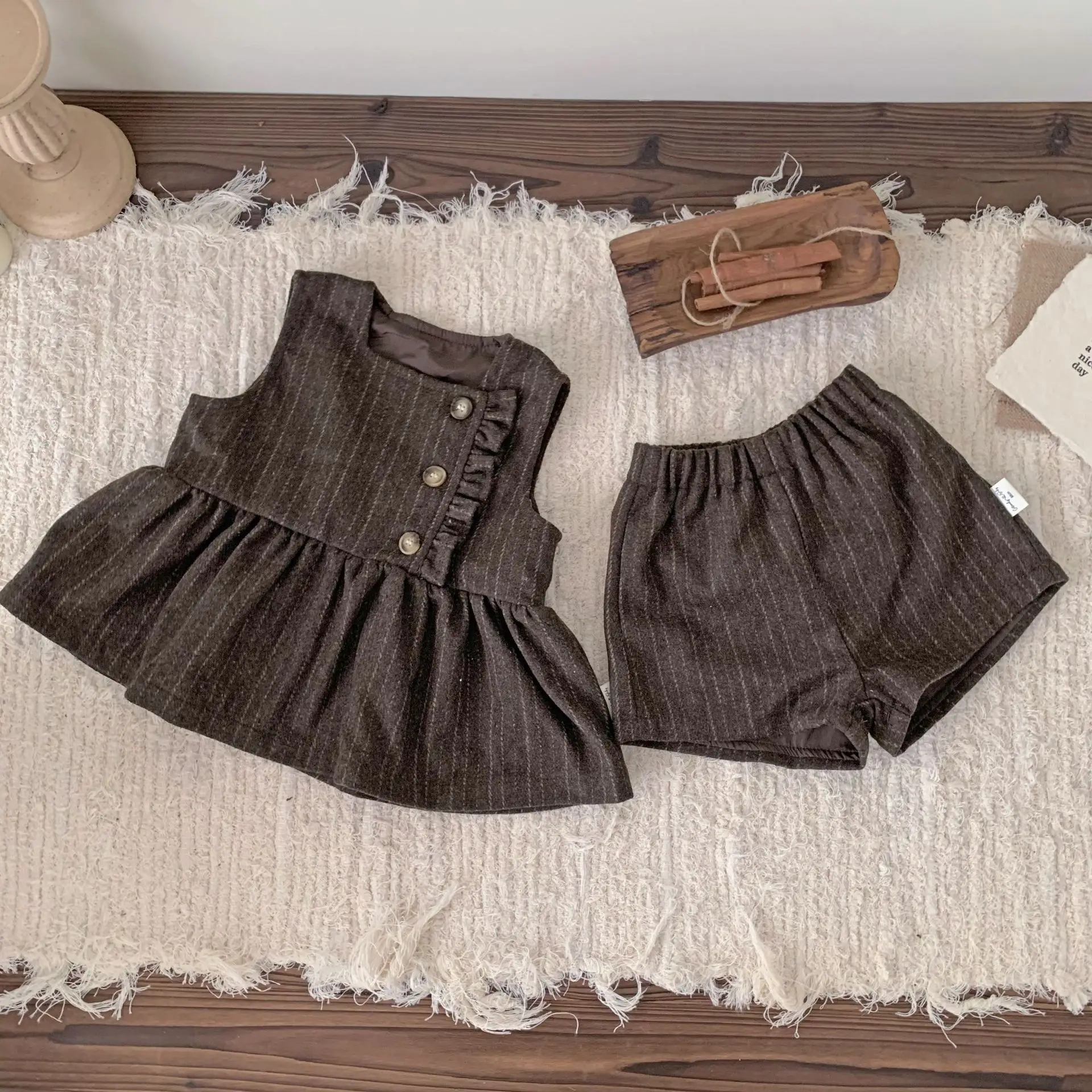 2024 New Autumn Korean Style 1-5Yrs Infant Baby Girls Clothing Set Sleeveless Lattice Vest+shorts Newborn Baby Clothing Suit