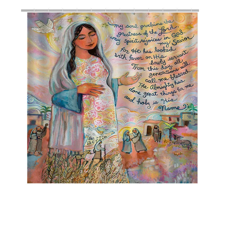 تتميز ستارة الدش الفنية صورة ملونة للمريم مع يسوع في رحمها ومشاهد الكتاب المقدس مثالية لإضافة رط #6