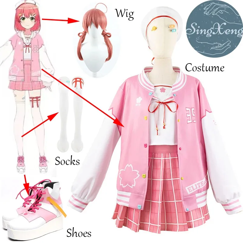 YiyiSingXeng аниме Vtuber Hololive Sakura Miko, карнавальный костюм горничной YouTuber, сексуальная розовая форма JK, платье Лолиты на заказ