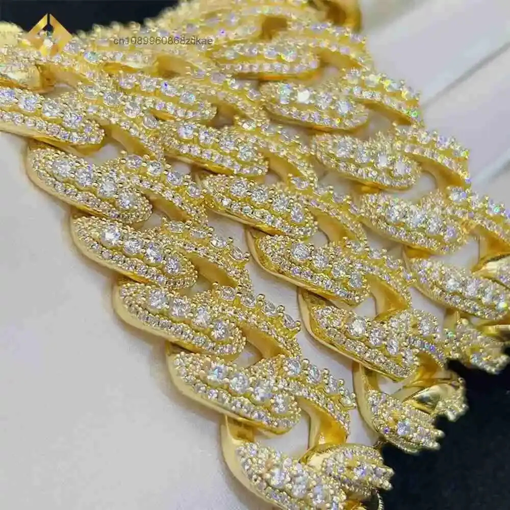 Luxury Iced Out 20mm Silver 925 Chain Vvs Moissanite Cuban Link Chain.