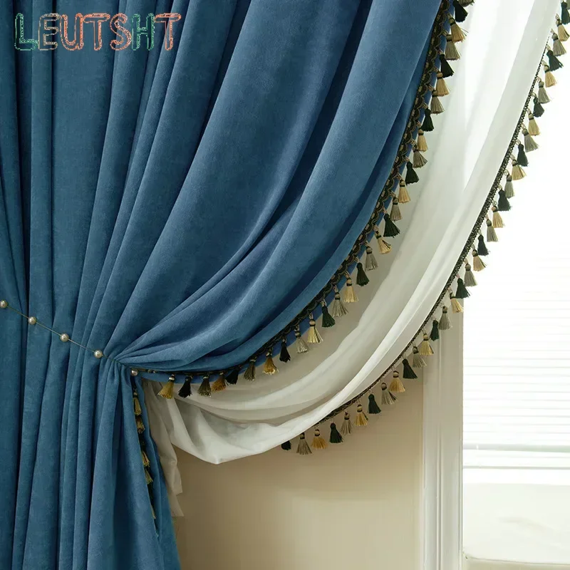 American European Style Curtains Retro Chenille Fabric Room Decor Bedroom Full Blackout High-end Ins Style 2024 New Living Room