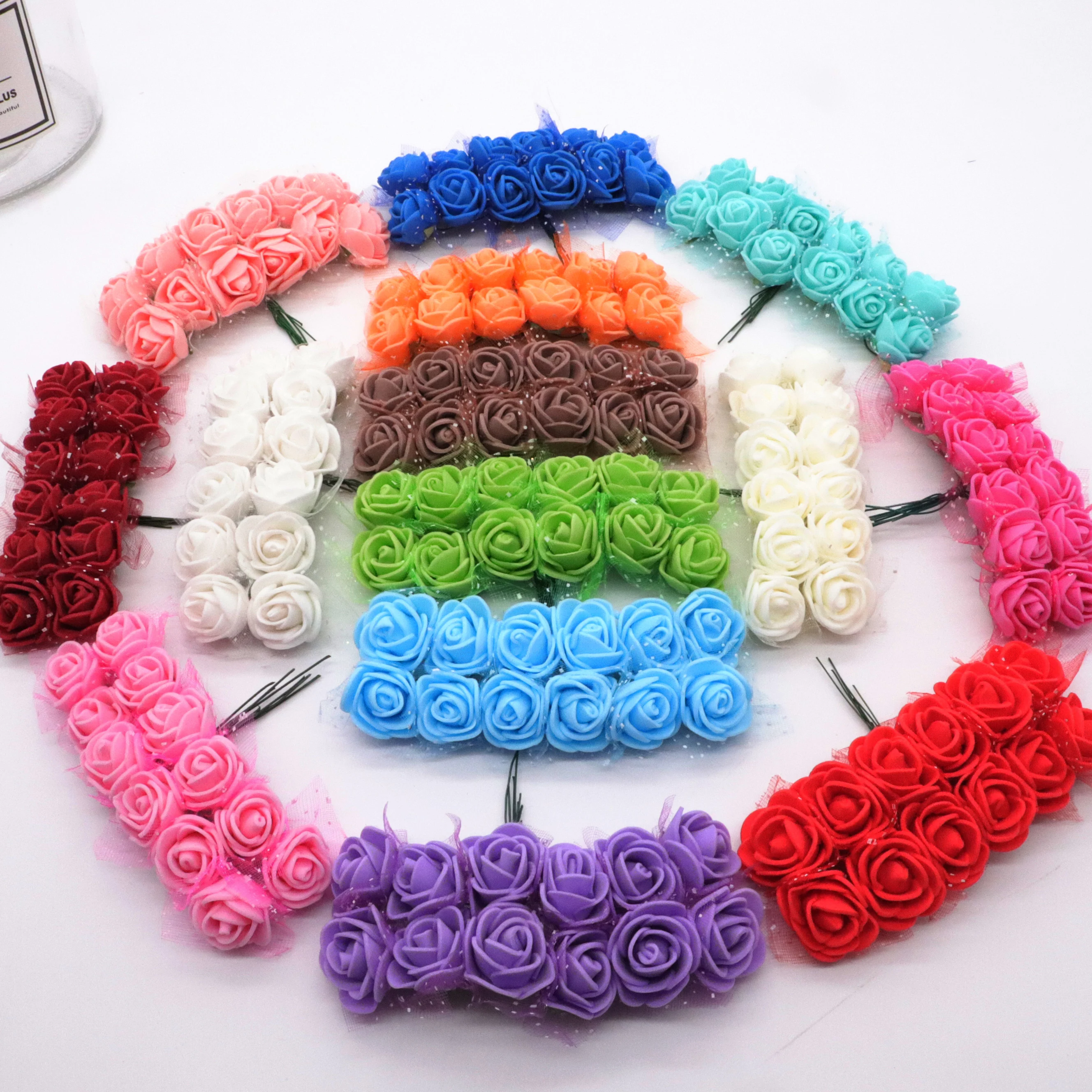 

144pcs 2cm Mini PE Foam Roses Artificial Flowers for Home Wedding Car Decoration DIY Teddy Bear Wreath Fake Flower Bouquet