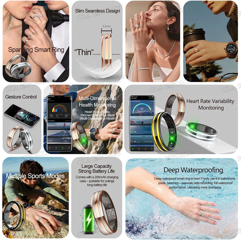 

New 6.3mm Thin Smart Ring Health Monitor Smartring Outdoor Waterproof Ring Heart Rate Body Temperature Monitoring Sports rings