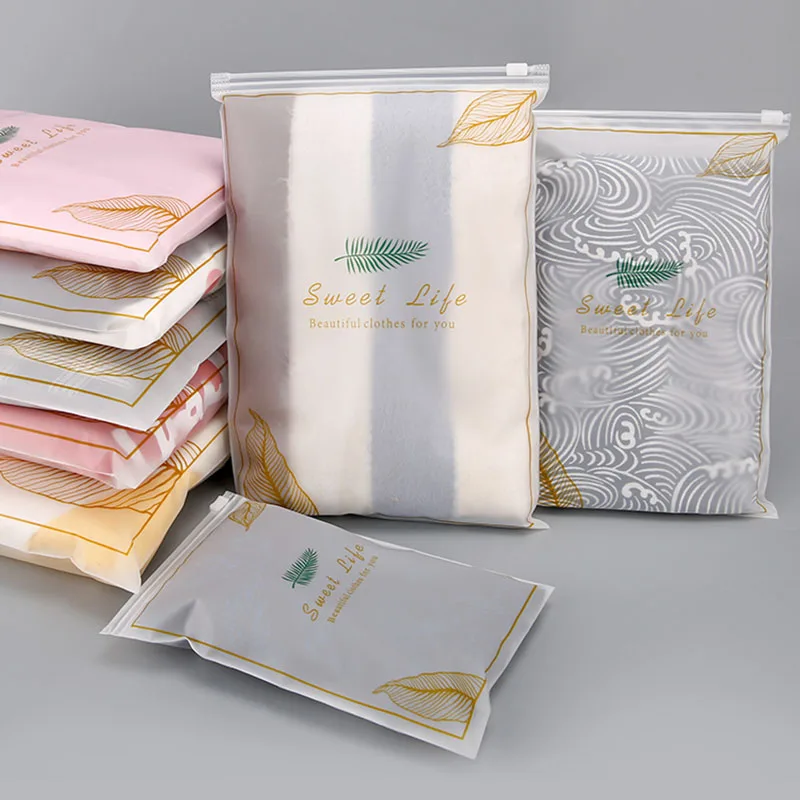 TETP 50Pcs Thicken Frosted Zipper Bag Sweet Life Travel For Clothing T-shirt Scarf Packaging Storage Organizer Pouches Wholesale