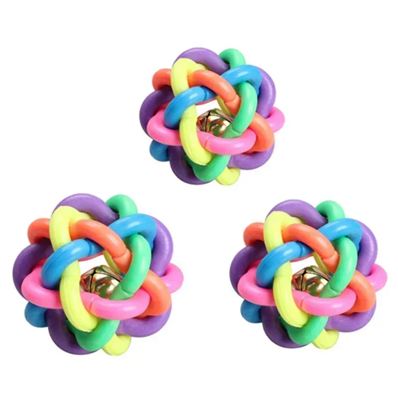 5cm/7.5cm Dog Rainbow Ball Toys Pet Cat Toy Toy For Interactive Chewing Playing Rubber with Small Bell