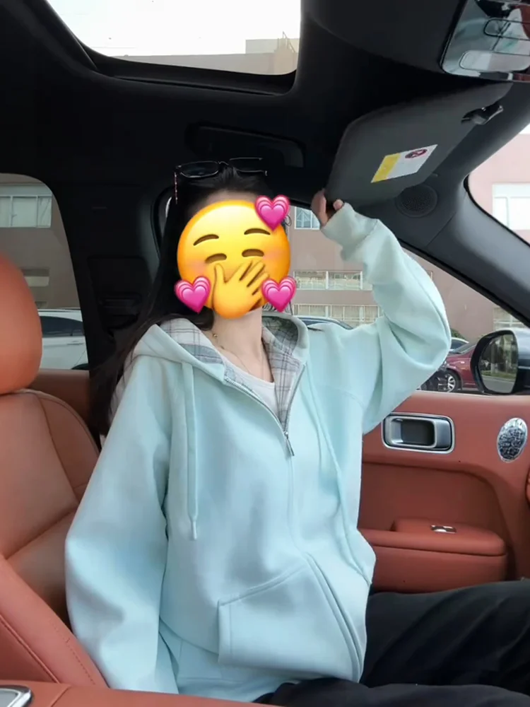 

Оверсайз худи-кардиган на молнии в клетку с пэчворком, унисекс, свободный крой, осенняя теплая куртка для пар, повседневная, с длинными рукавами