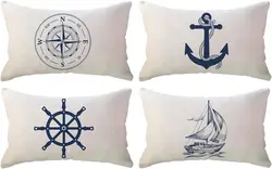 Sailing pillowcase Blue compass pattern ocean-themed cushion cover Decorative lumbar pillowcase 40X60cm