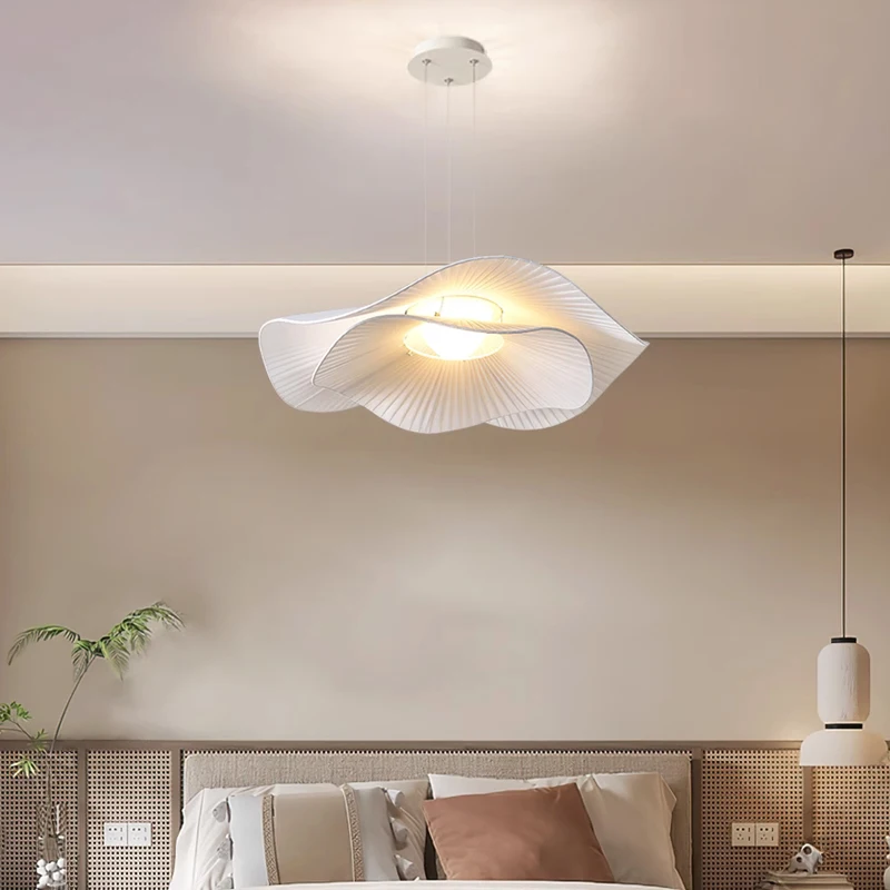 Skandynawska minimalistyczna tkanina kremowa w stylu Wabi Sabi żyrandol Led do salonu dekoracja domu Loft wisząca lampa wisząca