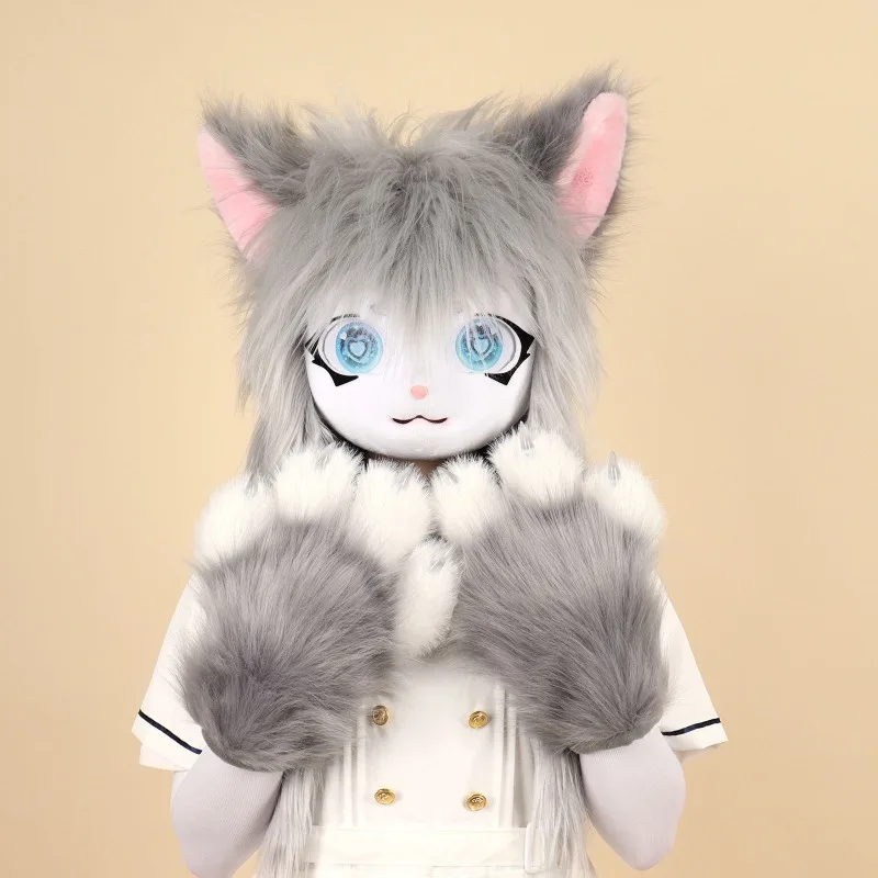

Милая гарнитура Furry Kig, маска для косплея, основа для головы лапы Comiket, меховой меховой костюм кигуруми, животное, кошка, кролик, кукла, костюм зверя, детский подарок