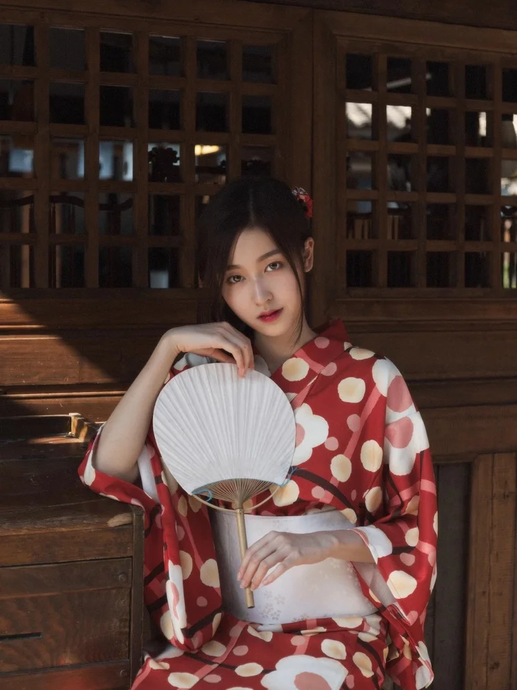 Women's Japanese Style Formal Kimono Modernized Floral Yukata Cosplay Long Dress for Photography