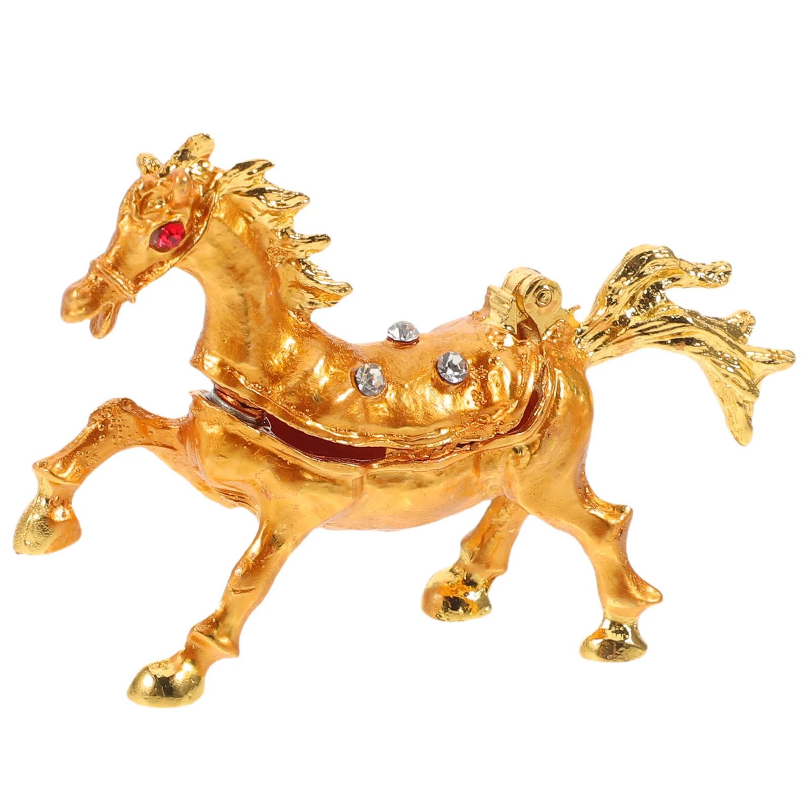 

Horse Trinket Box Small Jewelry Storage Organizer Hand Painted Metal Hinged Lid Rhinestone Earrings Ring Holder Chinese