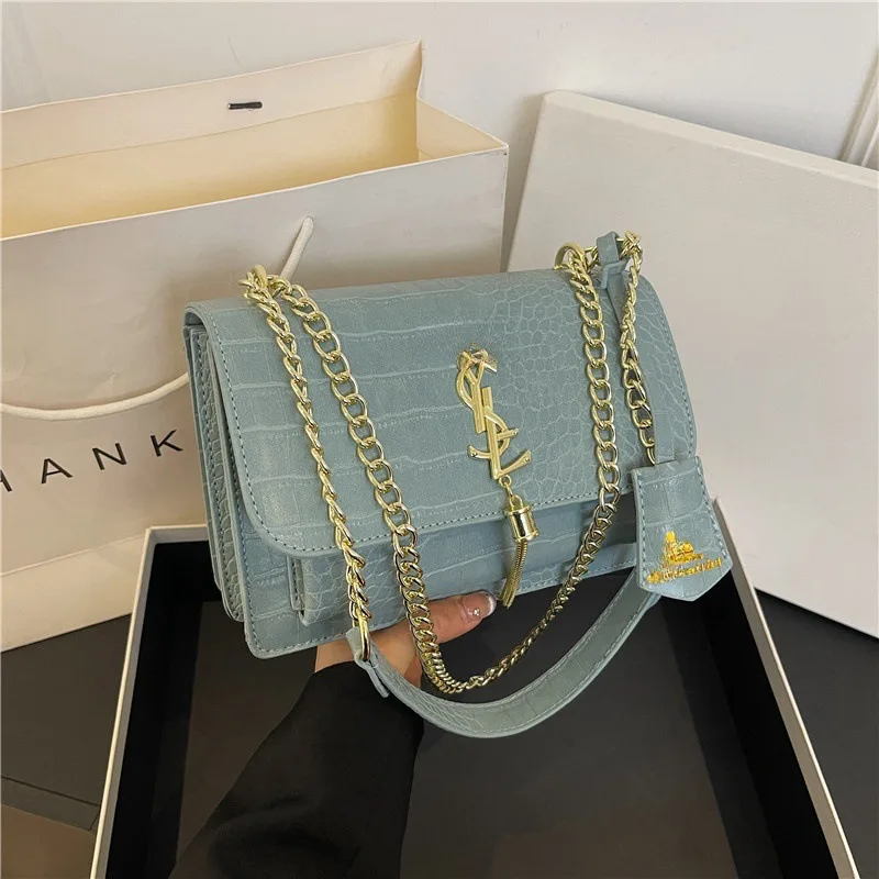 2024 New High Texture Versatile Flip Crocodile Pattern Single Shoulder Cross Shoulder Women's Bag Chain Small Square Bag