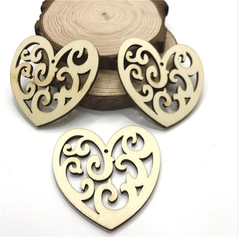 

10PCS 50MM Heart Wood Chips Hollow Wooden DIY Crafts Wedding Hanging Decoration Scrapbook Embellishments Home Ornaments