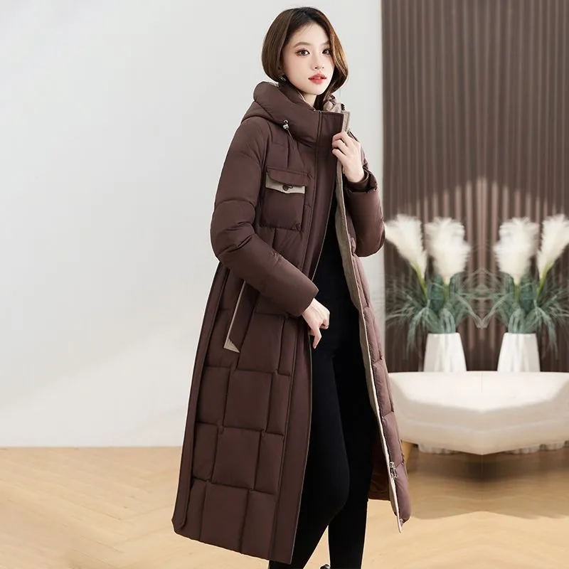 

2025 New Women's Clothing Long Down Cotton Jacket Winter Thickened Warm Cotton Jacket Fashion Female Hooded Parker Padded Jacket