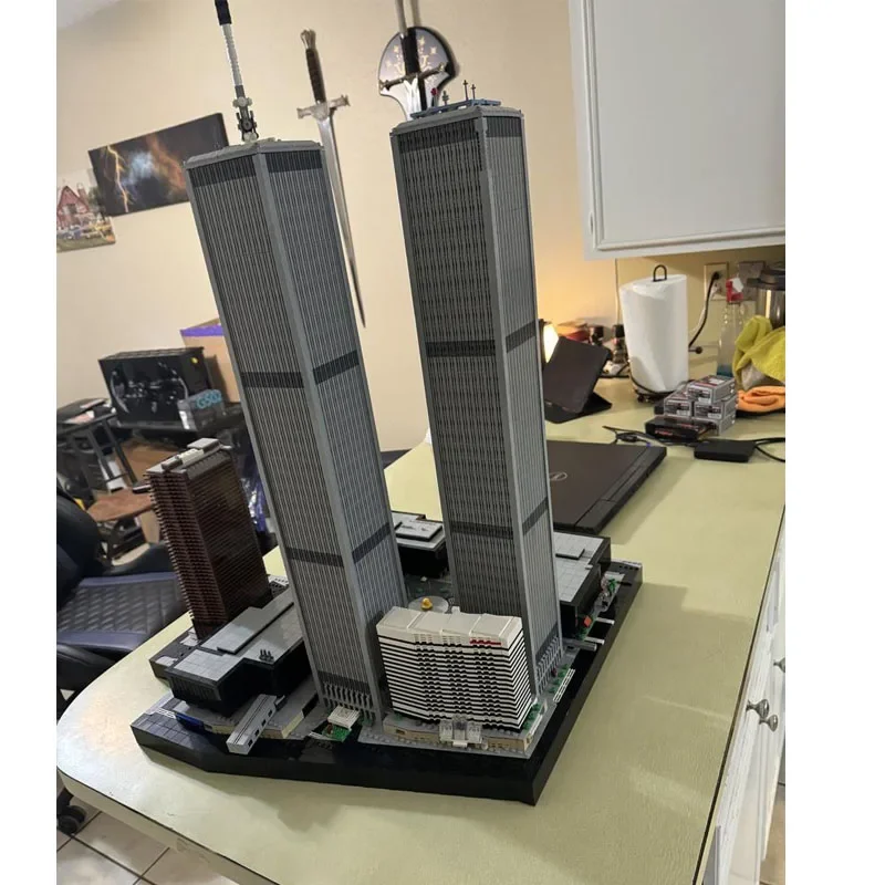 MOC-156123-bloques de construcción de World Trade Center para niños, modelo de bloques de construcción de costura, MOC, creativo, juguete para niños, 1:650, 12400 piezas