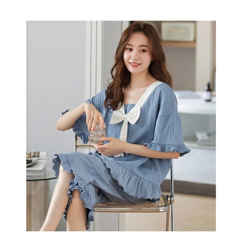 Women\'s Spring Summer New Cute Cotton Pajamas 2024 Loose Short Sleeve Pijamas Two-piece Girl Casual Sexy Sleepwear Homewear Suit