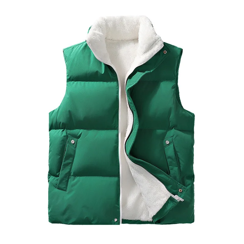 New Winter Vests Men Fleece Warm Sleeveless Jacket Casual Mens Solid Waistcoat Thick Fashion Stand Collar Zipper Vest Outwear