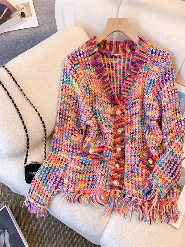 Spring Autumn  Tassel Knitted Sweater Coat Women Design Sense Cardigan Trendy V-ne Long Sve Moisture-ng