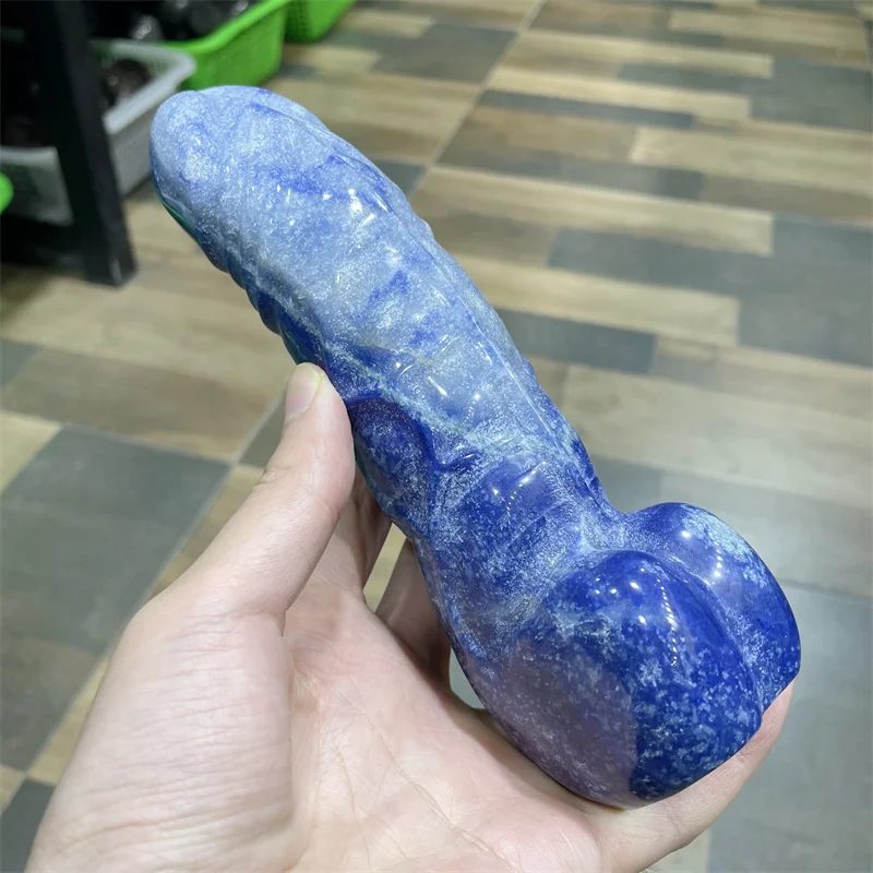 18cm Natural Blue Aventurine Crystal Carving Penis Figurine Healing Stone Fertility Amulet Home Decor Bachelorette Gifts 1pcs