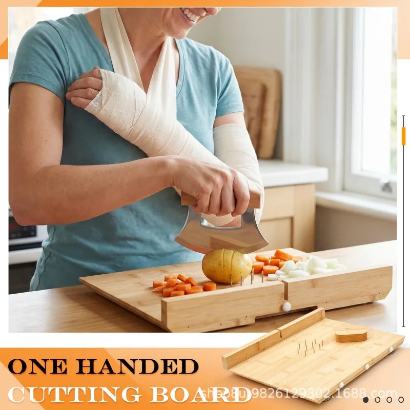 Portable Solid Wood One‑Handed Cutting Board for Elderly & Disabled Kitchen Use