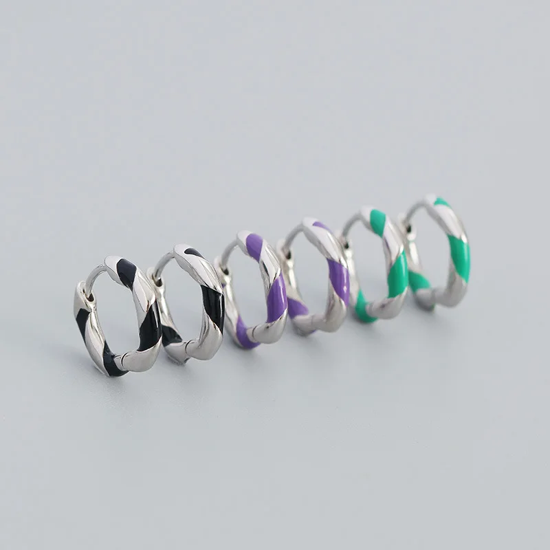 CCFJOYAS 100% 925 Sterling Silver Punk Rock Colorful Spiral Enamel Hoop Earrings for Women 8.5mm Round Circle Piercing Earrings
