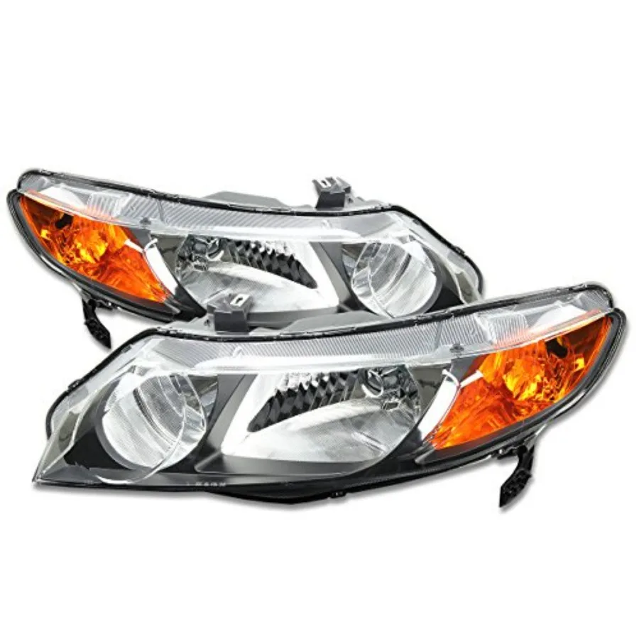 

Headlights Assembly Compatible with 2006-2011 Honda Civic 33101SNAA02 33151SNAA02 HO2503125 HO2502125 Black Amber HL OH HC064D