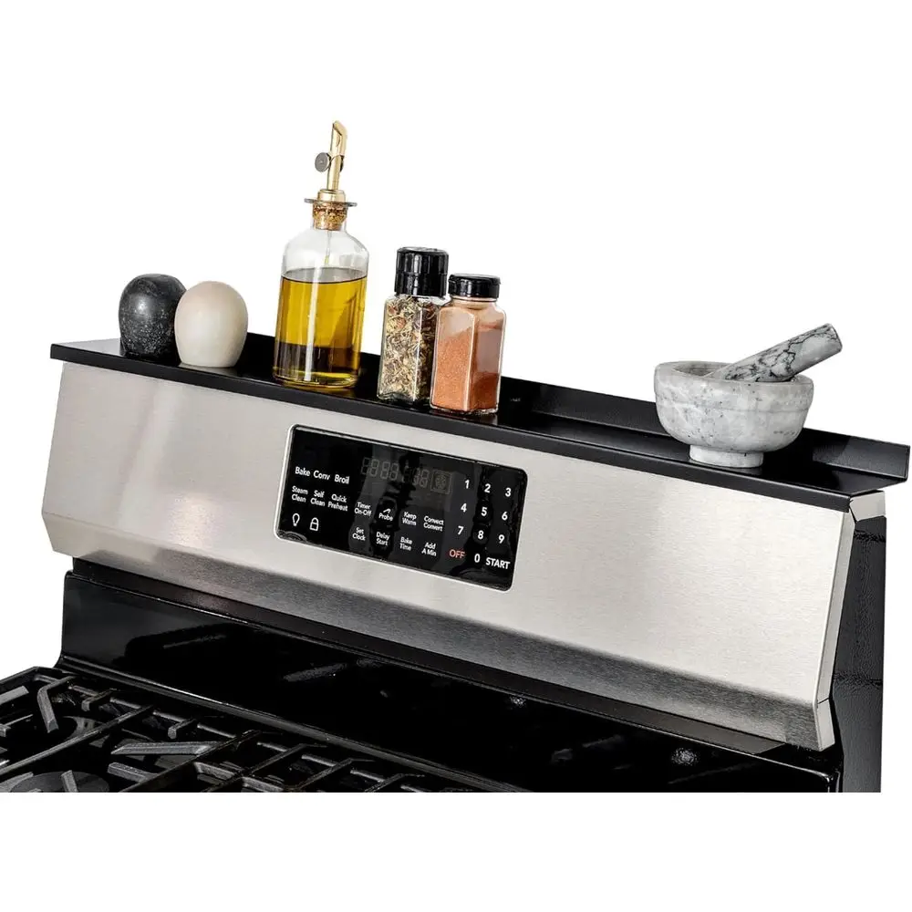 

30 Length Black Magnetic Shelf for Kitchen Stove - Extra Strength Double Magnets - Kitchen Storage Solution with Zero Installati