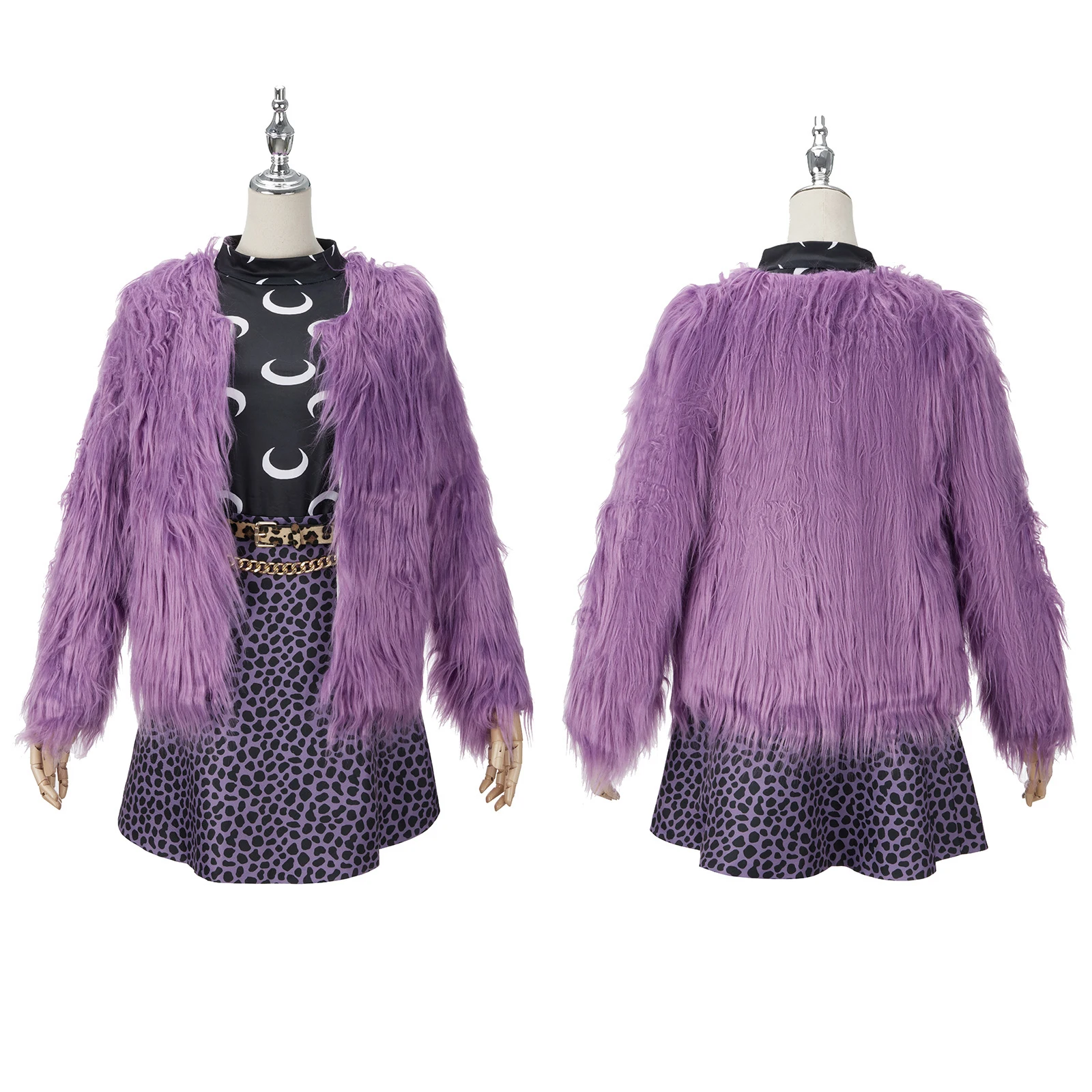 Monster High Clawdeen Wolf Cosplay Costume Purple Flocky Coat Belt Uniform Skirt for Womens Customize Clothes