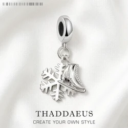 Snow And Skates Pendant Charms Jewelry Trendy Women Solid 925 Sterling Silver Winter Sport Gift