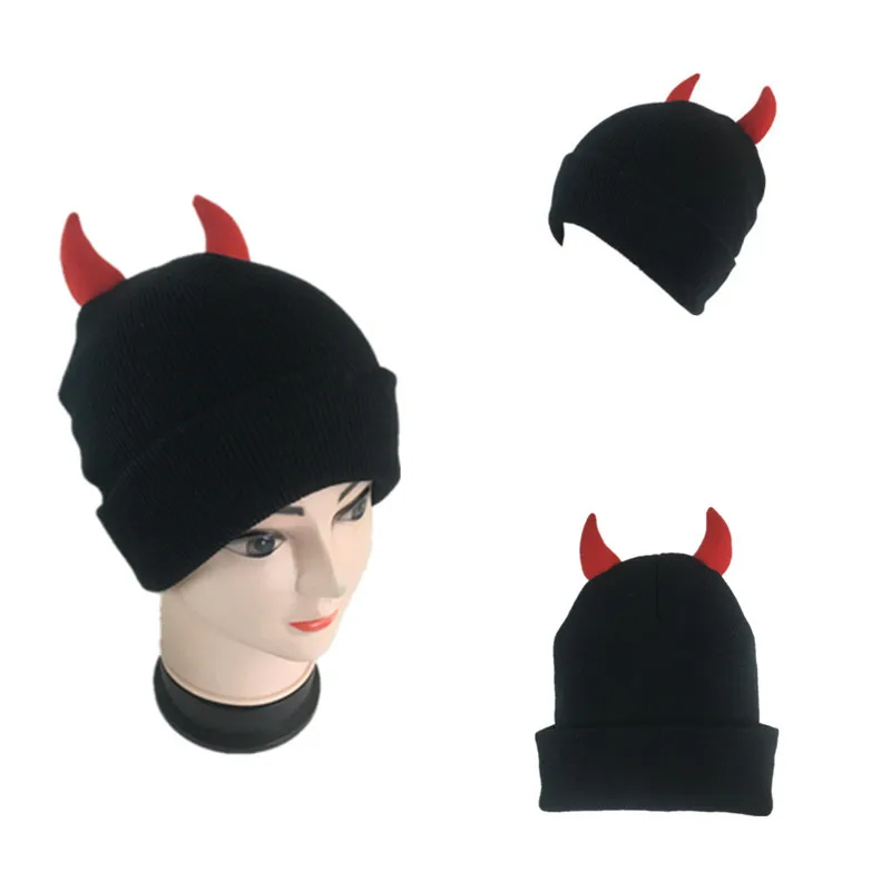 Fashion Outdoor Devil Cow Horn Knitted Cap Warm Ear Protection Wool Cap Street Hip-hop Cap Couple Elastic Breathable Beanies Hat