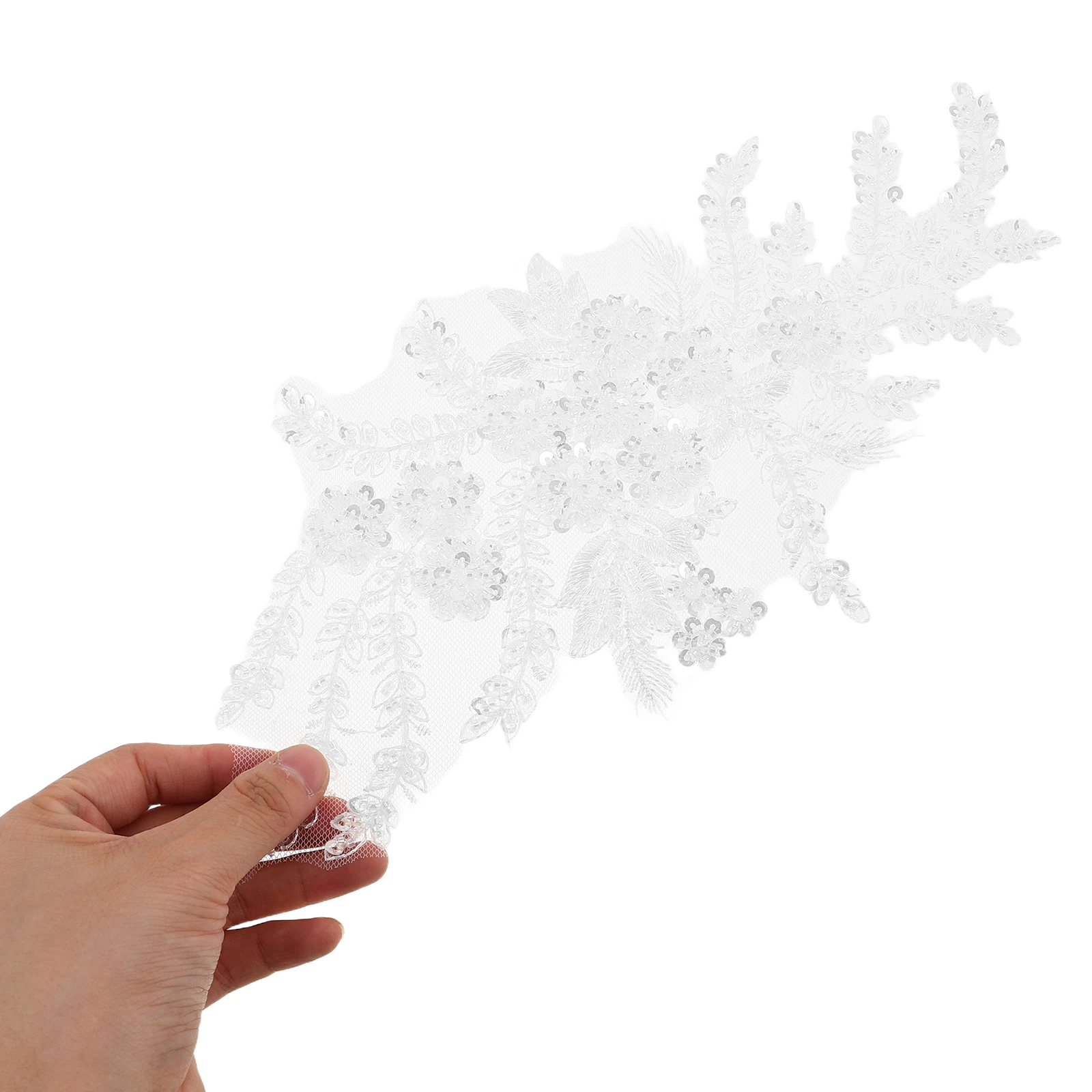 

2Pcs Embroidery Lace Appliques Sequin Floral Patches Trim Decor Sewing Garment Bride Elegant Artistic DIY Clothing Formal Wear