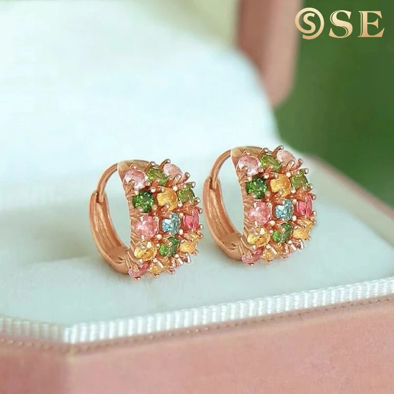

SE Tourmaline Earrings Ear Buckle S925 Sterling Silver Gold-plated Niche Luxury Rainbow Candy Dopamine Earrings