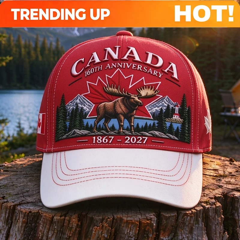 Customization Canadian 160Th Anniversary Baseball Cap Unisex, 1867-2027 Canada Moose Maple Leaf Printed Trucker Hat, Red And Whi