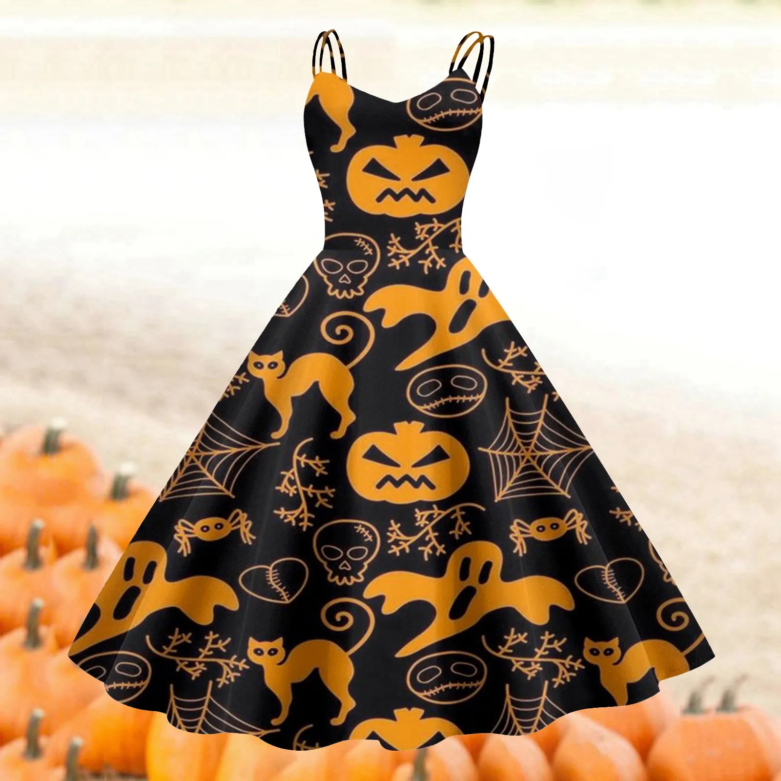 Stage Dress Women Clothes Print Carnival Performance Party Witch Costume 3D Halloween Devil Dresses Fancy