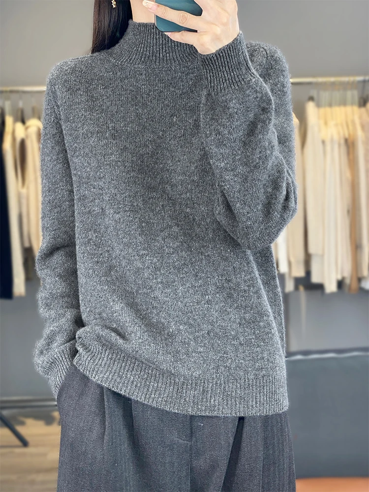 

Women's 100% Merino Wool Sweater Turtleneck Pullover Autumn Winter Basic Long Sleeve Bottom Cashmere Sweater Soft Warm Knitwear
