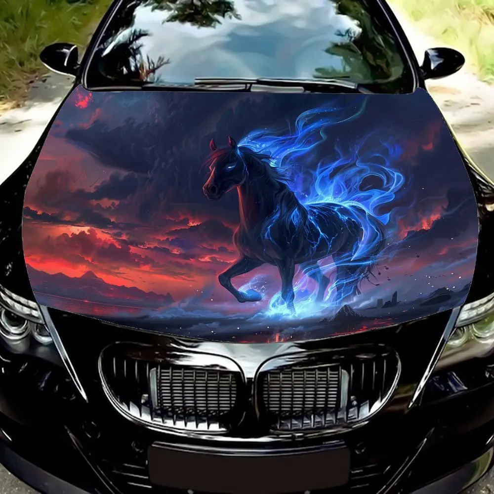 

Mysterious Flame Black Horse Car Hood Decal Sticker - Durable Vinyl Wrap, Splash-Resistant & Easy Removal, Fit For All Cars - Au