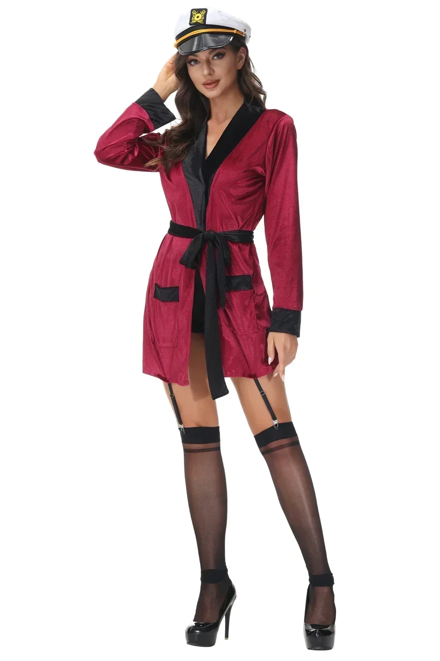 Sexy Lingerie fine velvet Robe Woman Erotic Underwear Cosplay Airline Stewardess Uniform Temptation Polices Costume