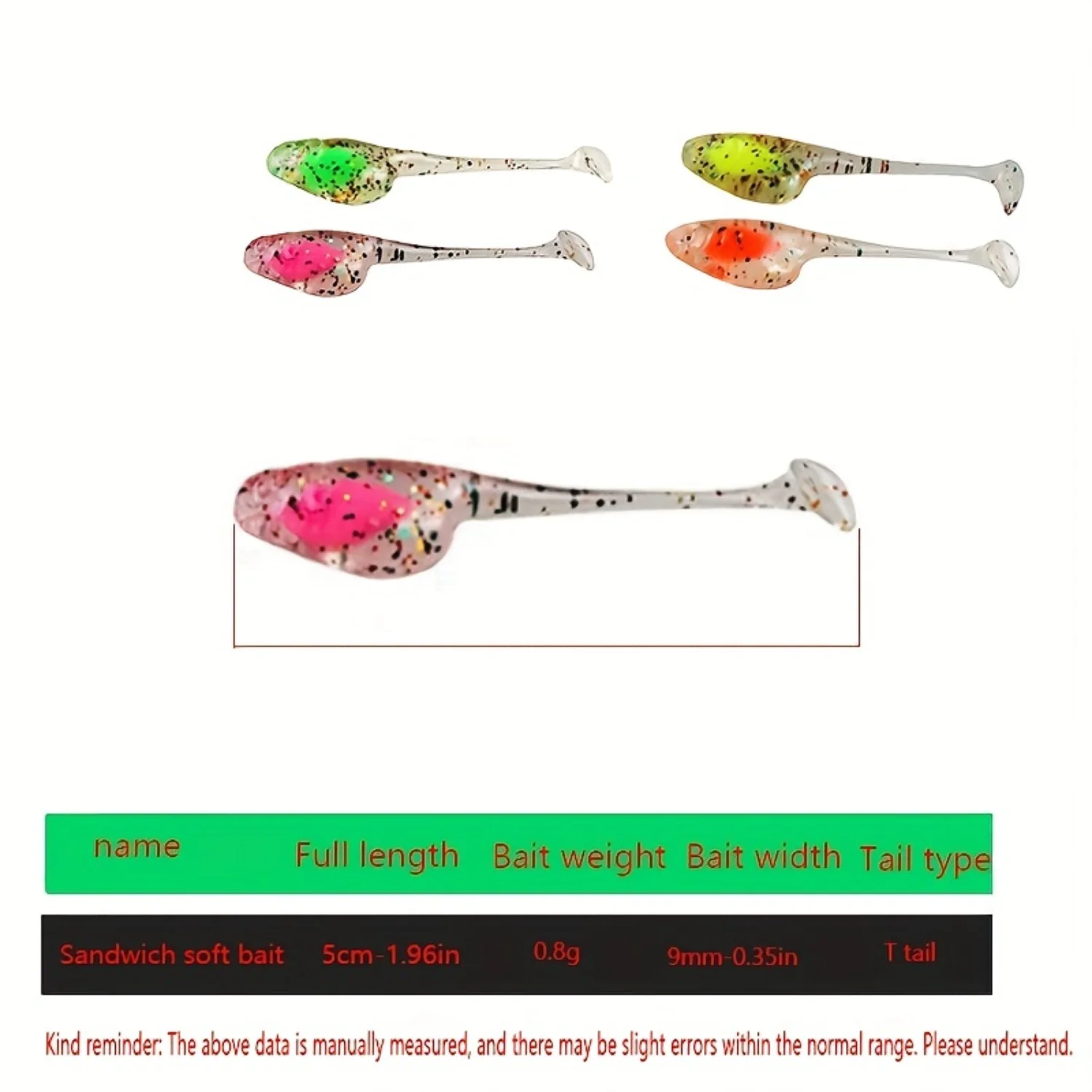 37pcs Premium Mini Fishing Lure Kit - Vibrant T-Tail Wobblers with Colorful Round Lead  - Lifelike Bionic Design - Ideal for Fre