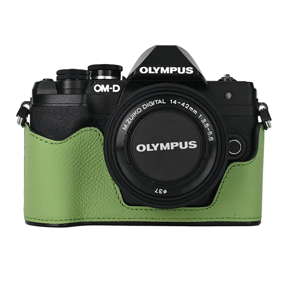 

Camera Half Body Case For Olympus EM10 Mark IV EM10 IV Battery Opening Bottom Cover Aluminum Metal Genuine Leather