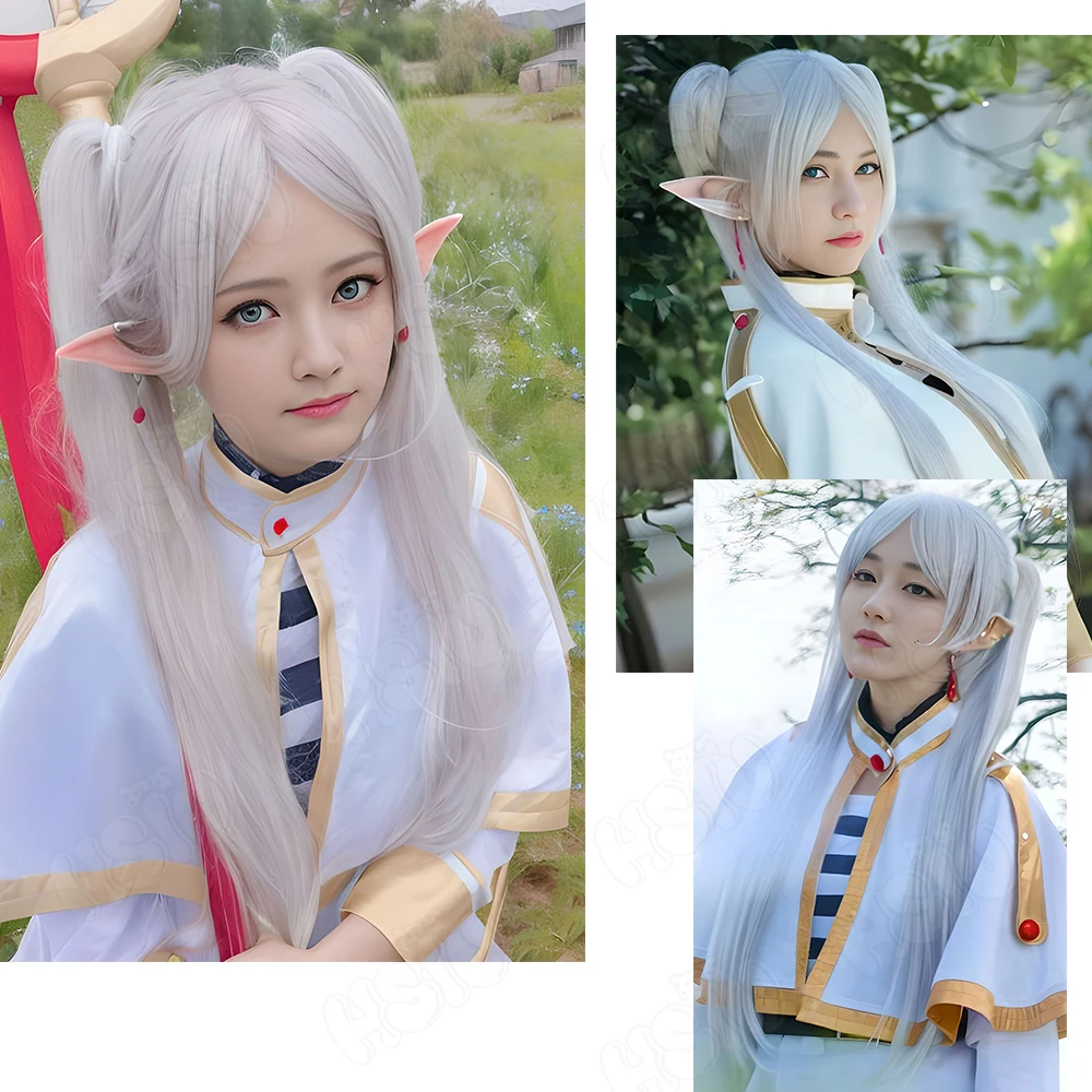 Frieren Cosplay Pruik Anime Sousou No Frieren Bij De Begrafenis Cosplay Hsiu 80Cm Zilvergrijze Dubbele Paardenstaart Lange Haar Synthetische Pruik