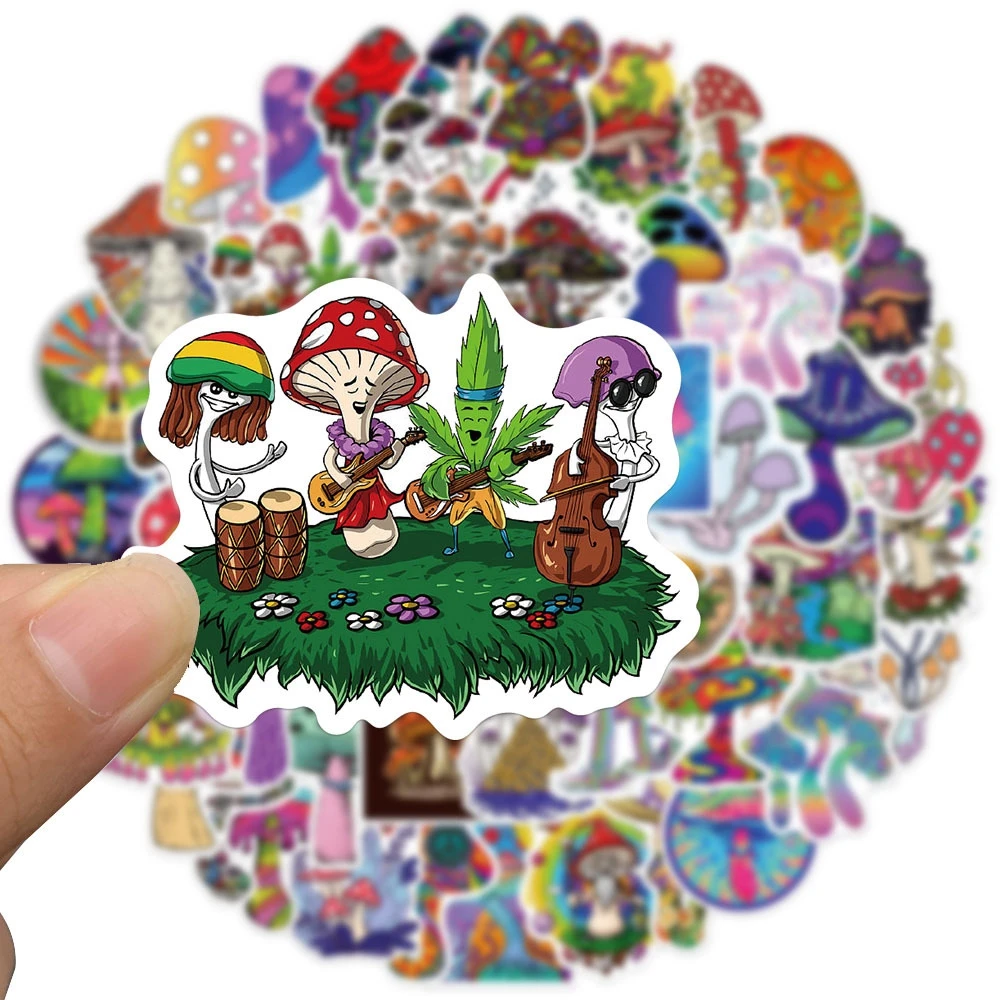 50PCS Cool Cartoon Psychedelic Aesthetics Mushroom Graffiti Sticker Decoration Luggage Laptop Thermos Waterproof Wholesale